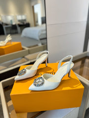 HIGH HEEL 75 MM SLINGBACK IN WHITE CALFSKIN WITH CRYSTAL