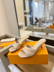 LV X TM 6AM HIGH 4 CM MULE IN LINEN TAN CALFSKIN