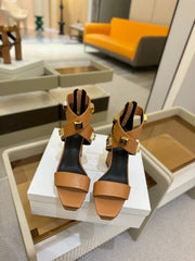 BALMAIN 25S WEDGE HEELS 105MM IN DARK BROWN CALFSKIN GOLD HARDWARE