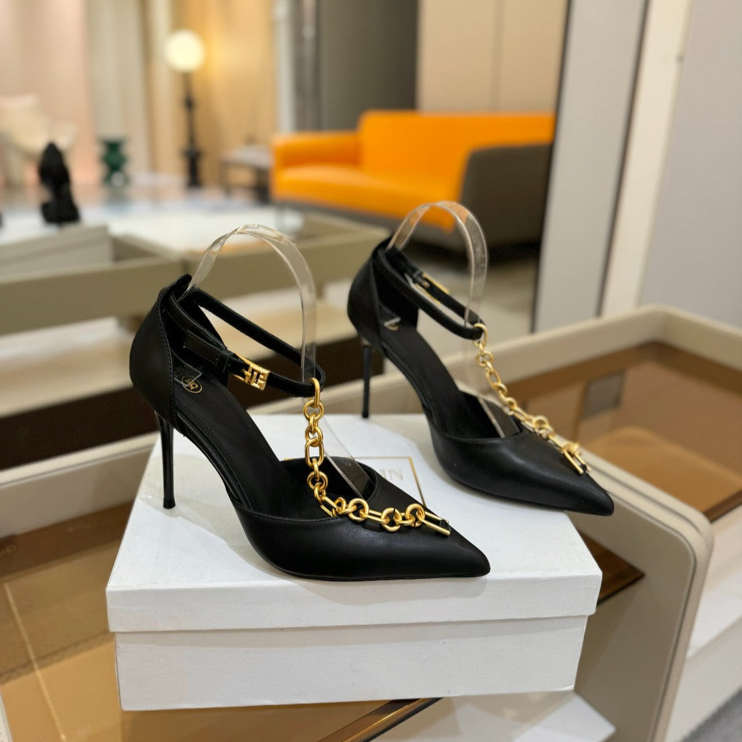 BALMAIN 25S SYNC STILETTOS WITH POINTED TOE 95MM IN BLACK CALFSKIN