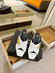 BALMAIN 25S WEDGE HEEL SANDALS 100MM IN WHITE CALFSKIN