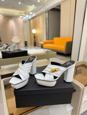 BALMAIN 25S WEDGE HEEL SANDALS 100MM IN WHITE CALFSKIN