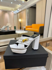 BALMAIN 25S WEDGE HEEL SANDALS 100MM IN WHITE CALFSKIN