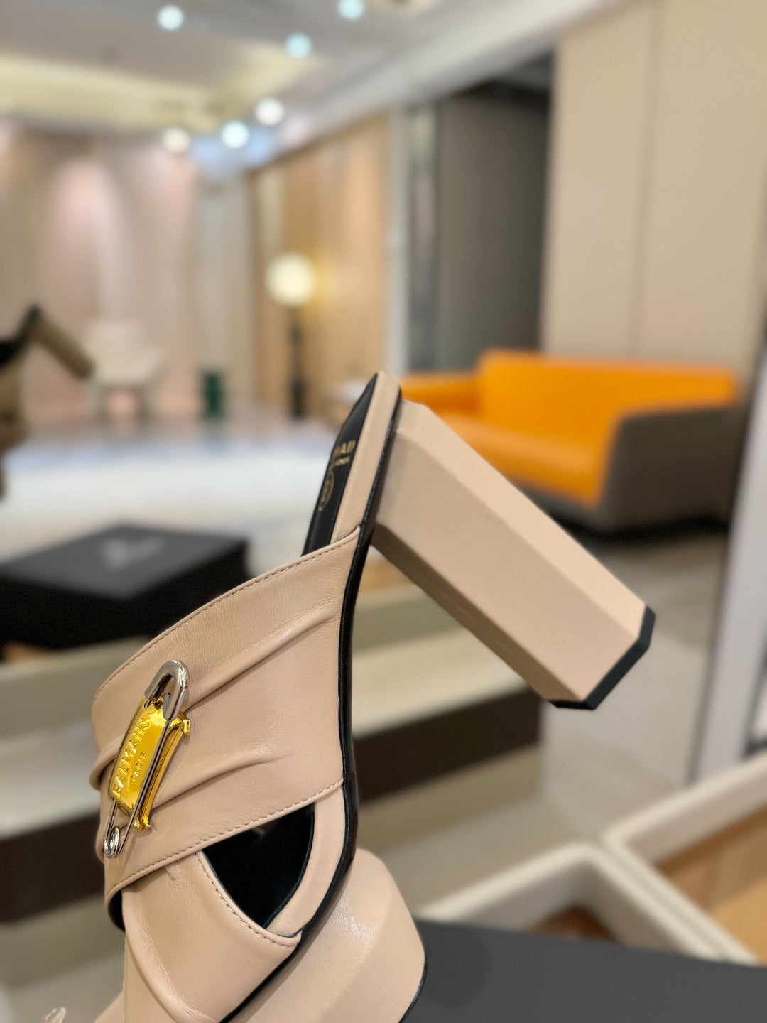 BALMAIN 25S WEDGE HEEL SANDALS 100MM IN NUDE CALFSKIN