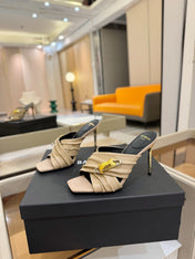 BALMAIN 25S HIGH HEEL SANDALS 95MM IN BEIGE CALFSKIN