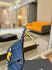 BALMAIN 25S HIGH HEEL SANDALS 95MM IN BLUE DENIM