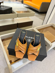 BALMAIN 25S HIGH HEEL SANDALS 95MM IN BROWN CALFSKIN