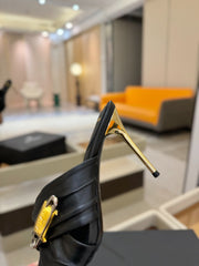 BALMAIN 25S HIGH HEEL SANDALS 95MM IN BLACK CALFSKIN