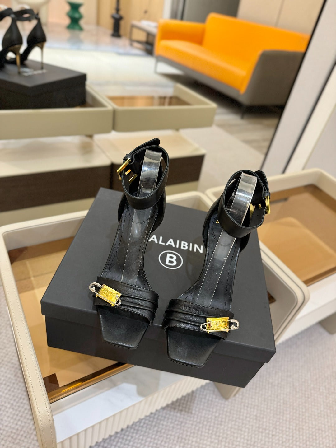 BALMAIN 25S HIGH HEELS 95MM IN BLACK CALFSKIN