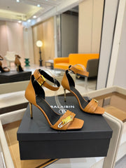 BALMAIN 25S HIGH HEELS 95MM IN BROWN CALFSKIN