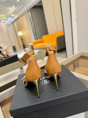 BALMAIN 25S HIGH HEELS 95MM IN BROWN CALFSKIN