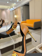 BALMAIN 25S HIGH HEELS 95MM IN BROWN CALFSKIN