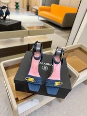 BALMAIN 25S HIGH HEELS 95MM IN BLUE DENIM