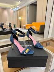 BALMAIN 25S HIGH HEELS 95MM IN BLUE DENIM