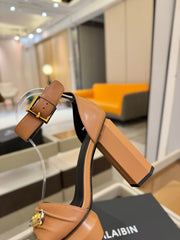 BALMAIN 25S WEDGE HEELS 100MM IN BROWN CALFSKIN