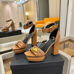 BALMAIN 25S WEDGE HEELS 100MM IN BROWN CALFSKIN