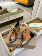 BURBERRY 26S LACE-UP HIGH HEELS 95 MM IN BROWN CALFSKIN