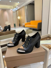 BURBERRY 26S LACE-UP HIGH HEELS 95 MM IN BLACK CALFSKIN