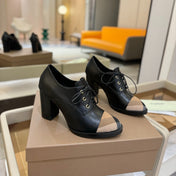 BURBERRY 26S LACE-UP HIGH HEELS 95 MM IN BLACK CALFSKIN