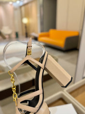 BALMAIN 26S HEELED SANDALS 105 MM IN BEIGE LAMBSKIN