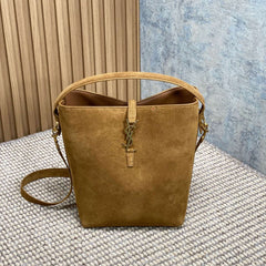 LE 37 SMALL BUCKET BAG 25 IN BROWN SUEDE GOLD HARDWARE