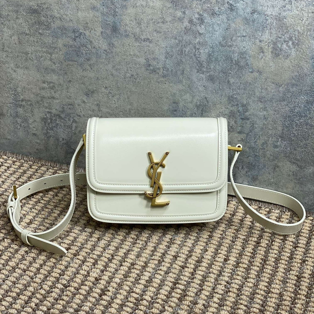 SOLFERINO SMALL SATCHEL 19 IN WHITE CALFSKIN GOLD HARDWARE