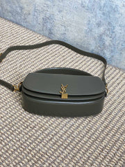 VOLTAIRE HALF-MOON SHOULDER BAG 24 IN DARK GREEN CALFSKIN GOLD METALLIC