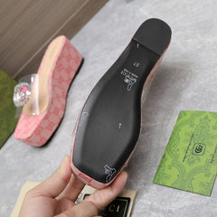 HIGH WEDGE PLATFORM IN LIGHT PINK CANVAS WITH DOUBLE CRYSTAL G BUCKLE