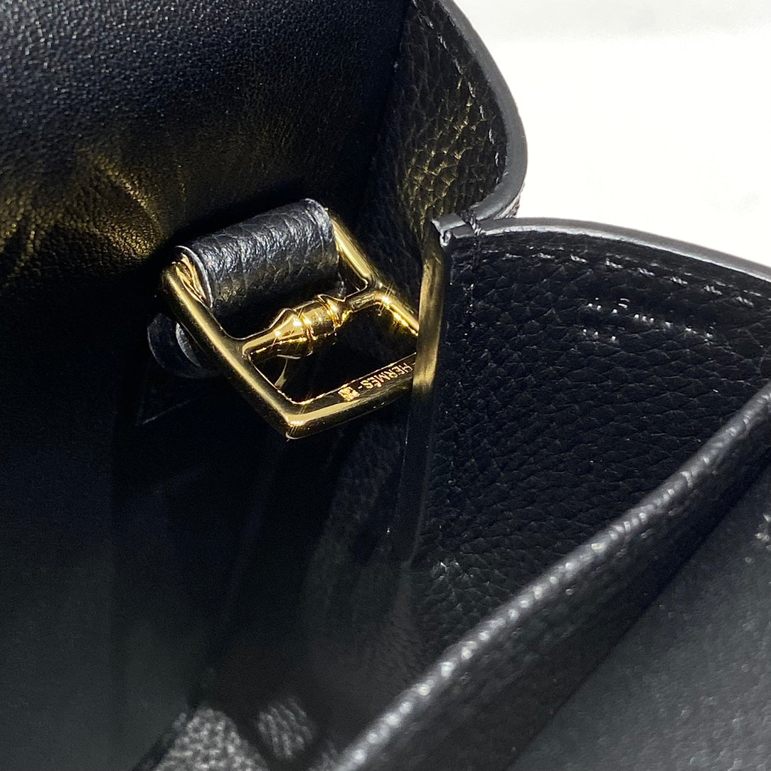HALZAN 25 HANDLE BAG IN BLACK GRAINED CALFSKIN HARD HARDWARE