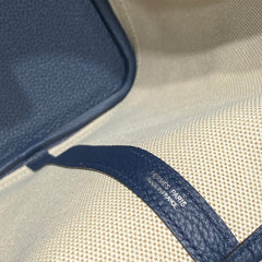 GARDEN PARTY 36 IN MULTICOLOR TOILE H CANVAS BLUE NAVY CALFSKIN TROPICAL ABSTRACT LANDSCAPE PRINT