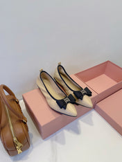 MIUMIU 26S BALLET FLATS IN BEIGE CALFSKIN WITH BOW
