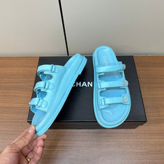 dad sandals cloud blue 3 rows lambskin mules