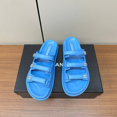 dad sandals dodger blue 3 rows lambskin mules