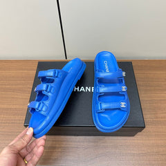 dad sandals blue 3 rows lambskin mules