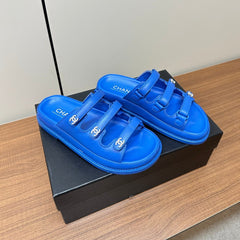 dad sandals blue 3 rows lambskin mules