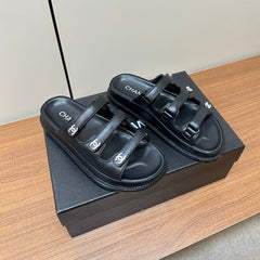 dad sandals black 3 rows lambskin mules