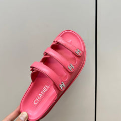 dad sandals pink 1 3 rows lambskin mules