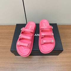 dad sandals pink 1 3 rows lambskin mules