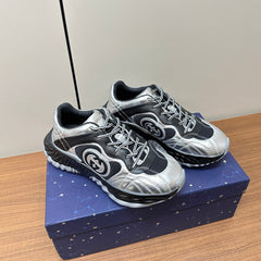 GG Ripple Leather Sneakers Black Silver