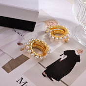 MIUMIU 26S PEARL EMBELLISHED HOOP EARRINGS IN GOLD TONE METAL 631796