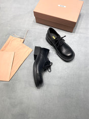 MIUMIU 26S LACE-UP LOAFERS IN BLACK SHINY CALFSKIN
