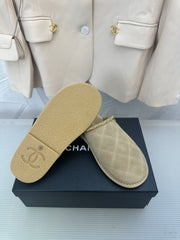 CC Khaki Green Suede Gold Chain Mules