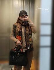 TIGER PATTERN SCARF 205 CM IN CHOCOLATE BROWN CASHMERE  390874