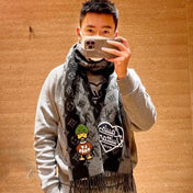 TIGER PATTERN SCARF 205 CM IN BLACK CASHMERE  390875
