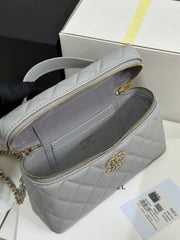 STRASS VANITY QUILTED CASE 19 IN GREY CALFSKIN WITH GOLD METALLIC