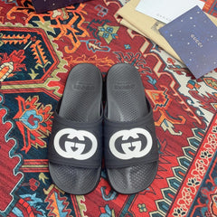 GG INTERLOCKING G SLIDE SANDAL BLACK RUBBER