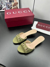 GUCCI 26S HIGH-HEELED SANDALS 50 MM IN MOSS GREEN CANVAS