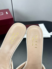 GUCCI 26S HIGH-HEELED SANDALS 50 MM IN CREAM WHITE CALFSKIN