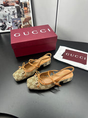 GUCCI 26S SLINGBACK 25 MM IN DARK BEIGE CANVAS
