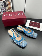 GUCCI 26S SLINGBACK 25 MM IN BLUE DENIM